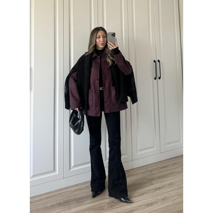 Nika Astarlı Süet Bordo Ceket