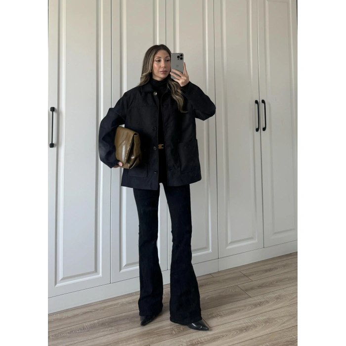 Nika Astarlı Süet Siyah Ceket