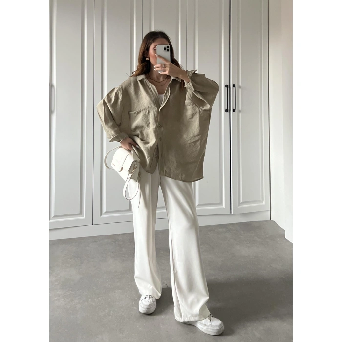 Olive Oversize Tensel Gömlek