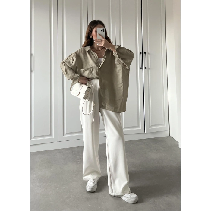 Olive Oversize Tensel Gömlek