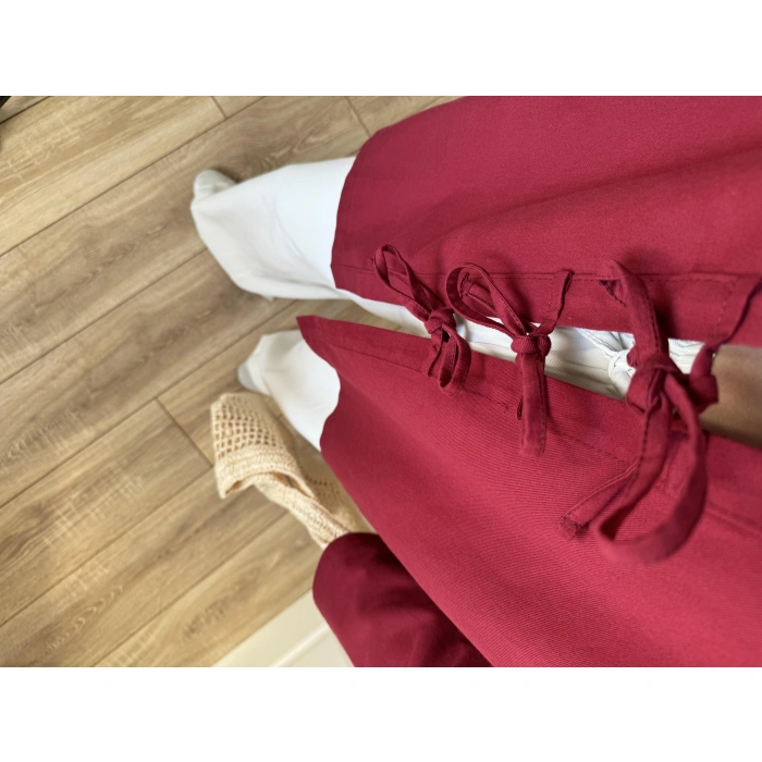 Önü Bağlamalı Bordo Keten Kimono