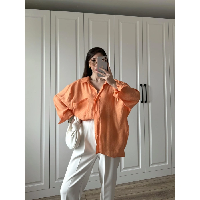 Orange Oversize Tensel Gömlek