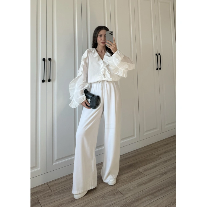 Orj Marka Wien Volanlı Premium Beyaz Gömlek