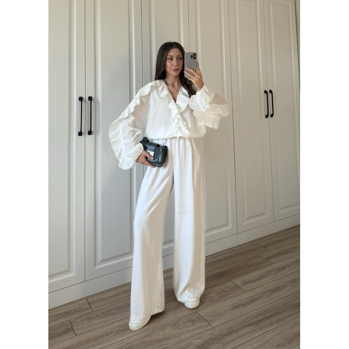 Orj Marka Wien Volanlı Premium Beyaz Gömlek