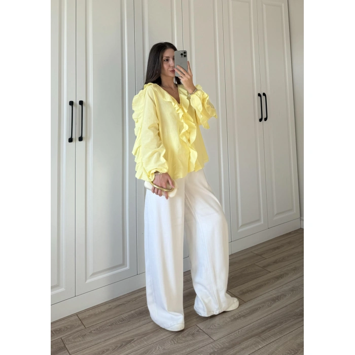 Orj Marka Wien Volanlı Premium Sarı Gömlek