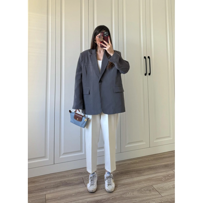 Oversize Antrasit Tensel Blazer Ceket