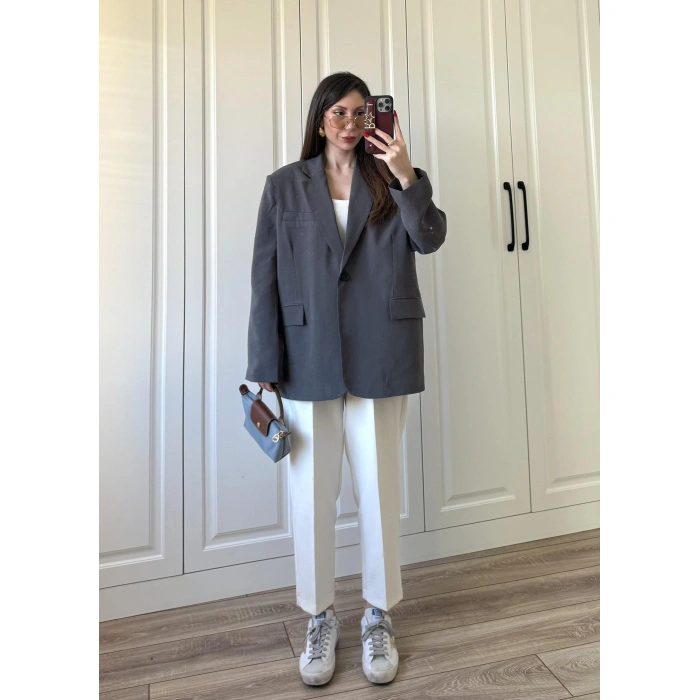Oversize Antrasit Tensel Blazer Ceket