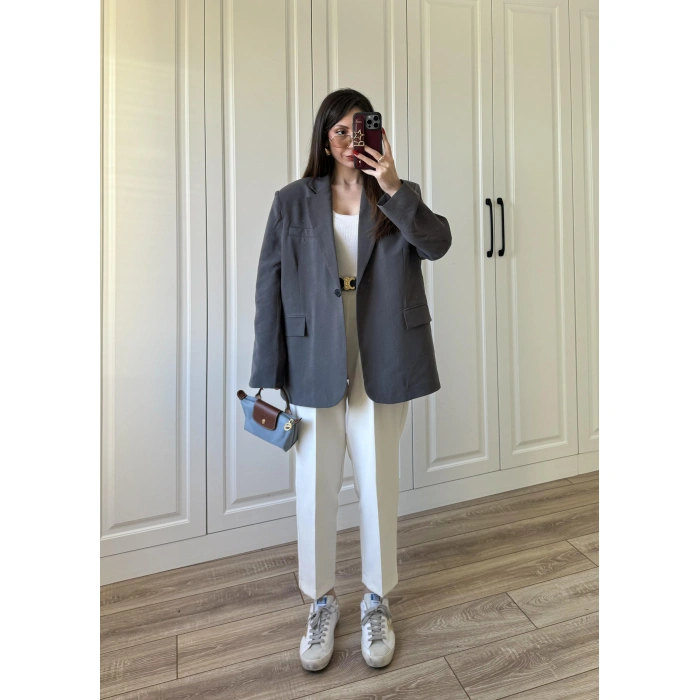 Oversize Antrasit Tensel Blazer Ceket