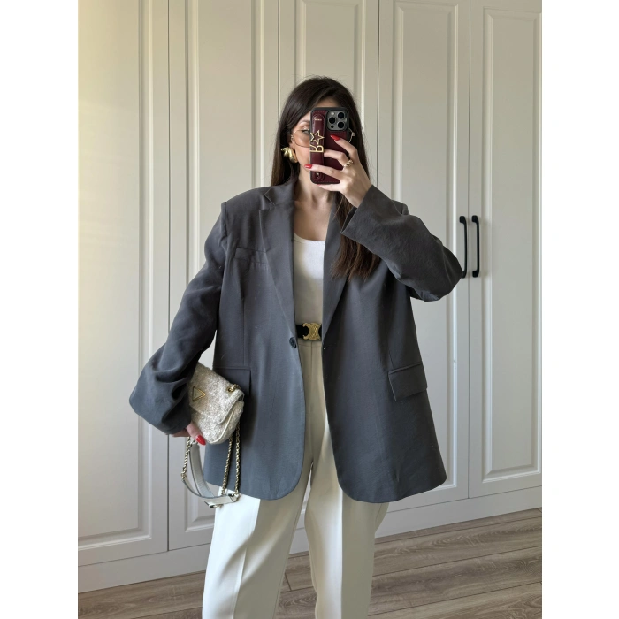 Oversize Antrasit Tensel Blazer Ceket