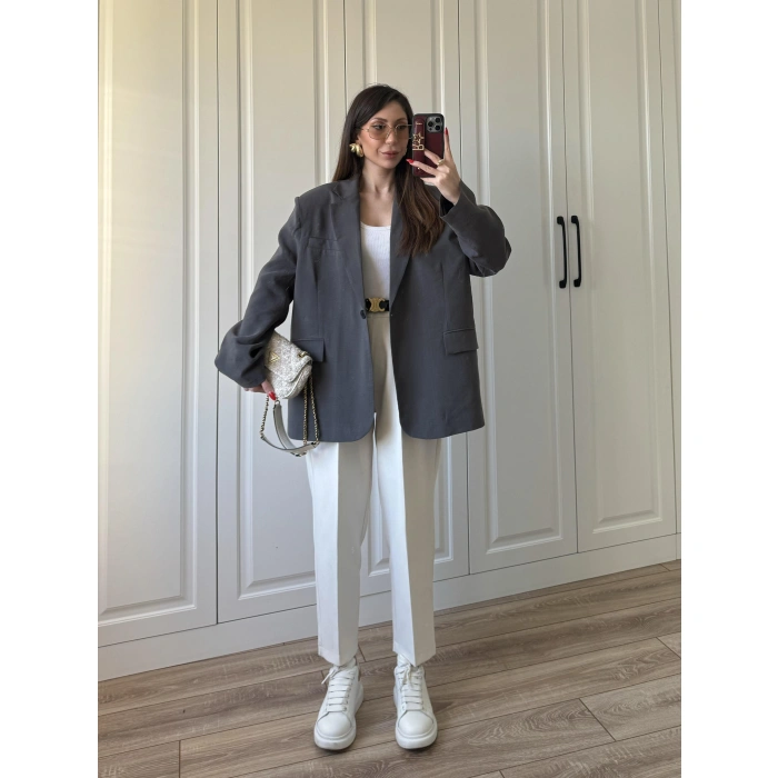Oversize Antrasit Tensel Blazer Ceket