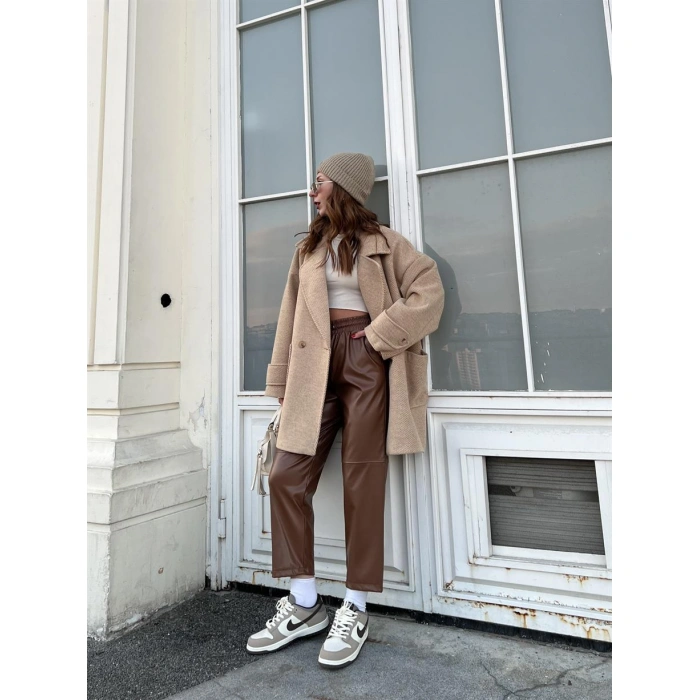 Oversize Kısa Kahve Kaban