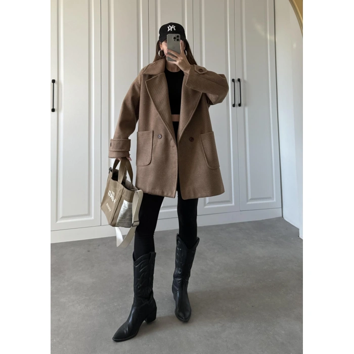 Oversize Kısa Kahve Kaban