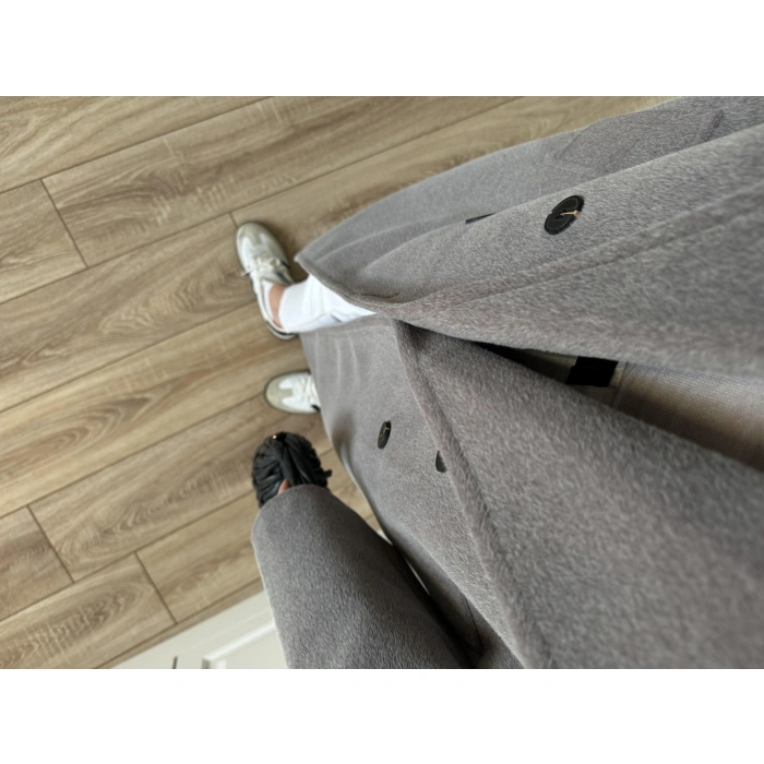 Oversize Premium Astarlı Gri Yün Kaban