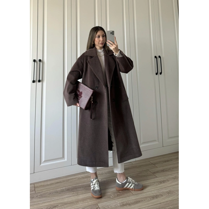 Oversize Premium Astarlı Kahve Yün Kaban