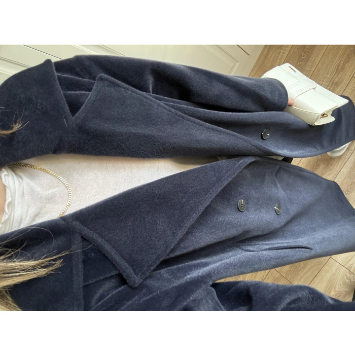 Oversize Premium Astarlı Lacivert Yün Kaban