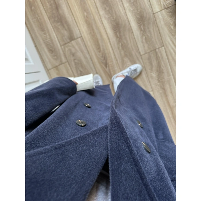 Oversize Premium Astarlı Lacivert Yün Kaban