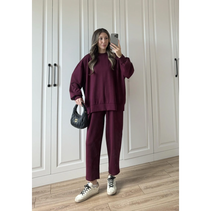Oysh Kumaş Oversize Bordo Spor Takım