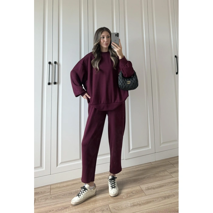 Oysh Kumaş Oversize Bordo Spor Takım