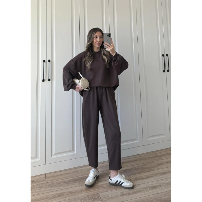 Oysh Kumaş Oversize Kahve Spor Takım