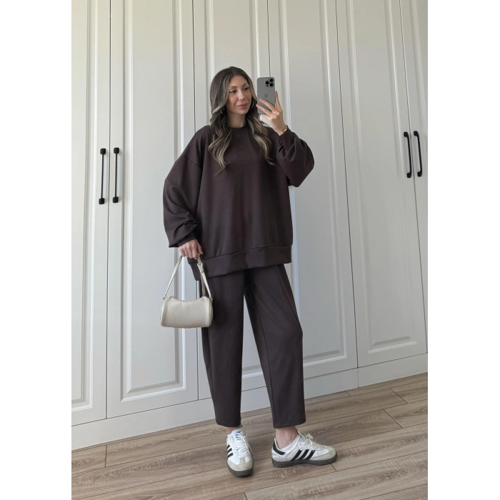 Oysh Kumaş Oversize Kahve Spor Takım