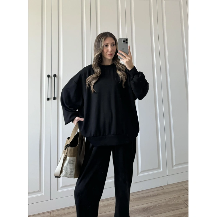Oysh Kumaş Oversize Siyah Spor Takım