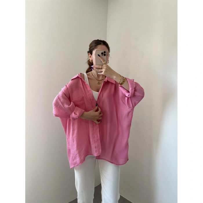 Pembe Oversize Tensel Gömlek