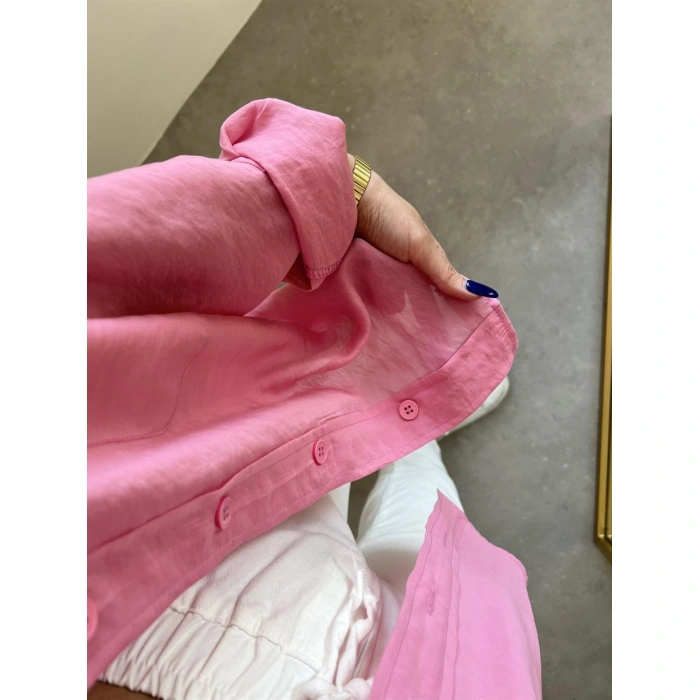 Pembe Oversize Tensel Gömlek
