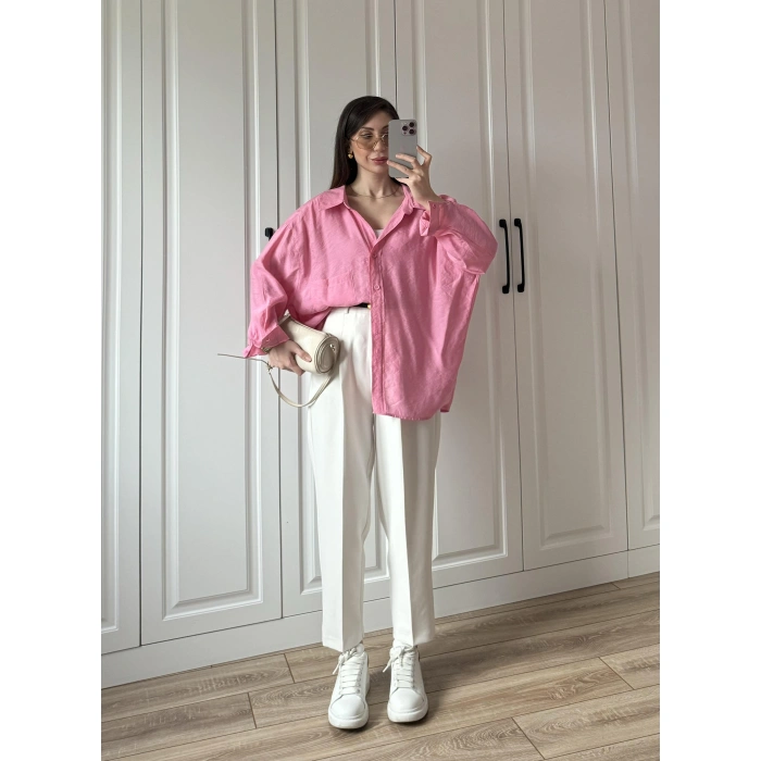 Pembe Oversize Tensel Gömlek