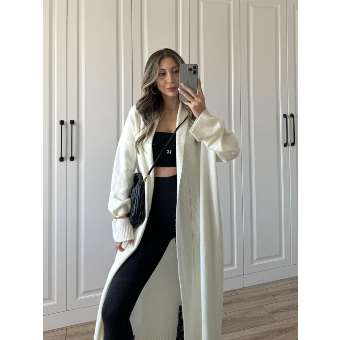 Pinterest Ekru Uzun Triko Hırka