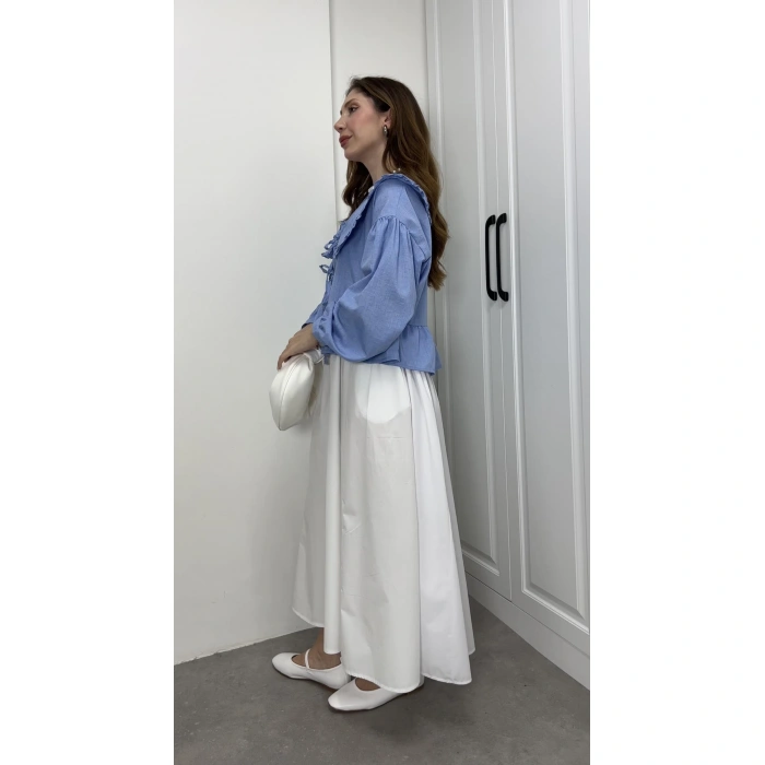 Poplin Kumaş Premium Beyaz Etek