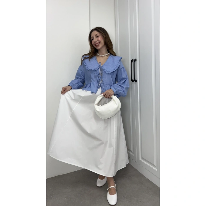 Poplin Kumaş Premium Beyaz Etek