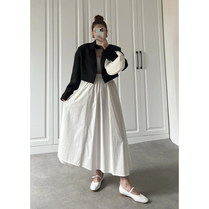 Poplin Kumaş Premium Ekru Etek