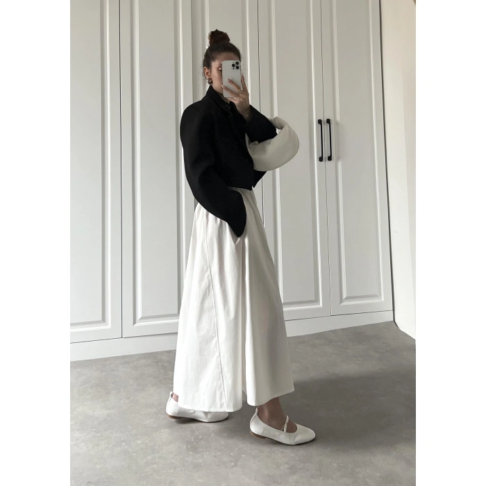 Poplin Kumaş Premium Ekru Etek