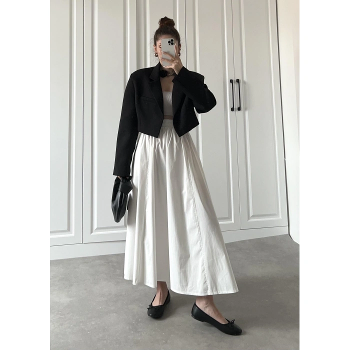 Poplin Kumaş Premium Ekru Etek