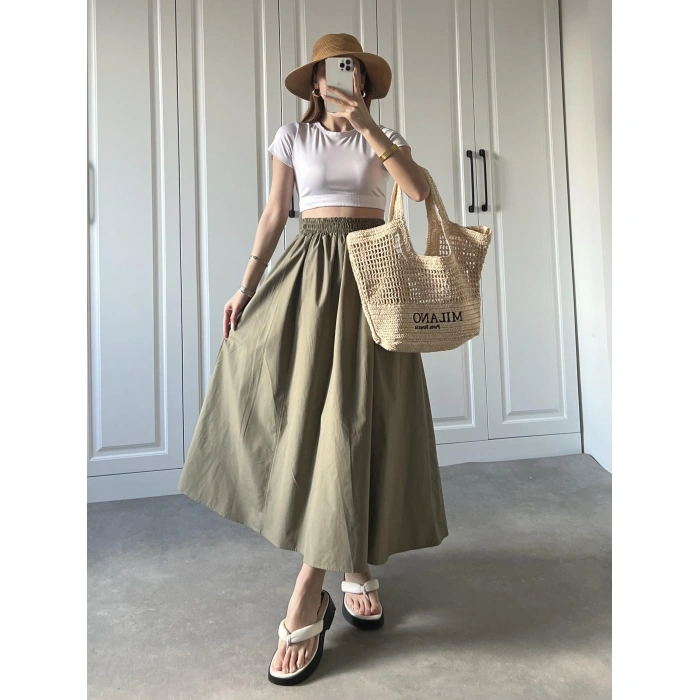 Poplin Kumaş Premium Haki Etek