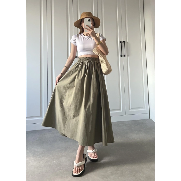 Poplin Kumaş Premium Haki Etek