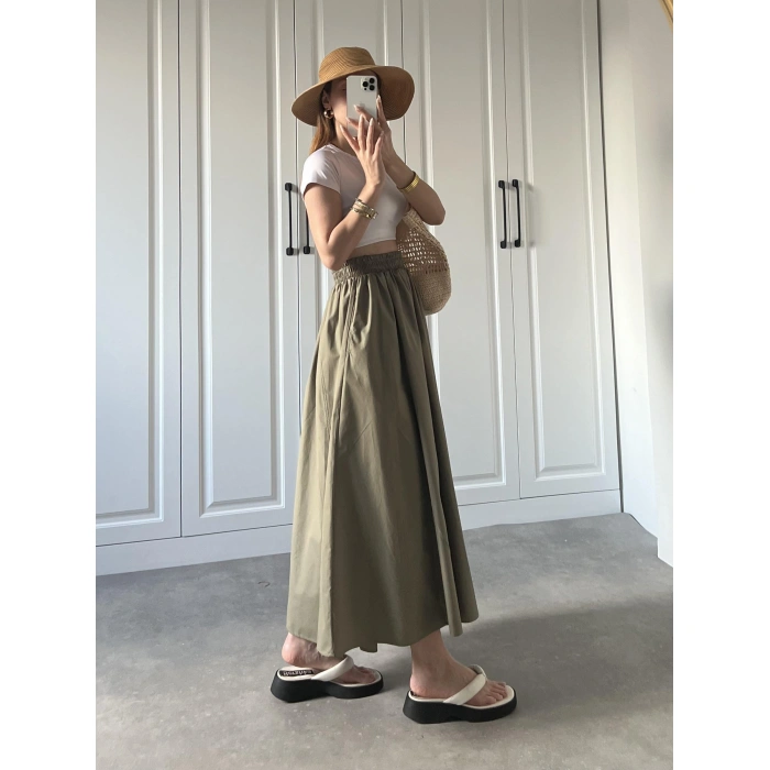 Poplin Kumaş Premium Haki Etek