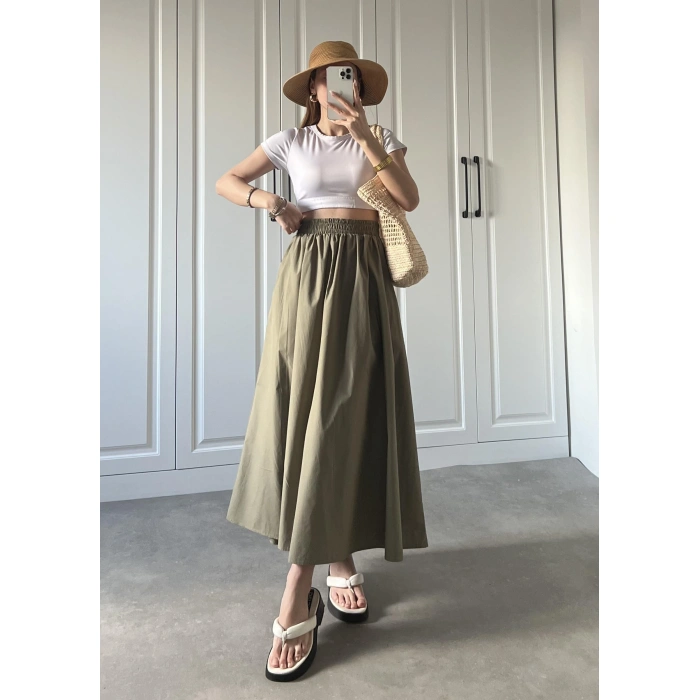 Poplin Kumaş Premium Haki Etek