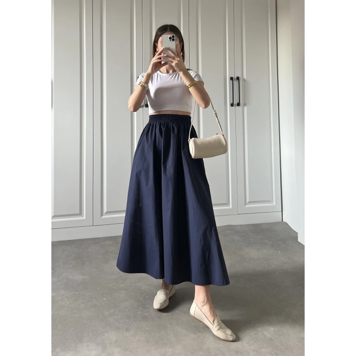 Poplin Kumaş Premium Lacivert Etek