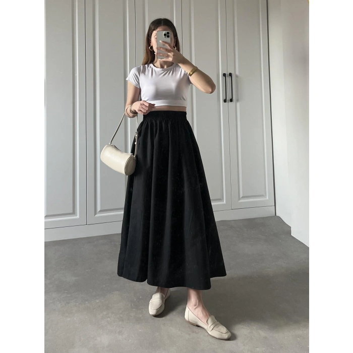 Poplin Kumaş Premium Siyah Etek