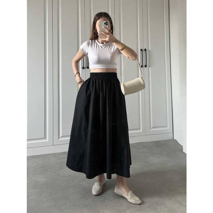 Poplin Kumaş Premium Siyah Etek