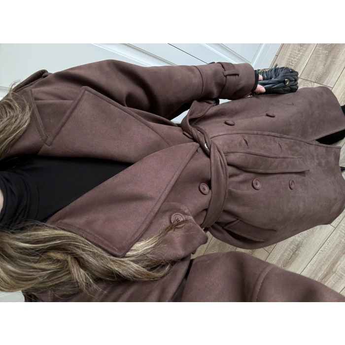 Premium Lux Kalite Astarlı Süet Kahve Trenç