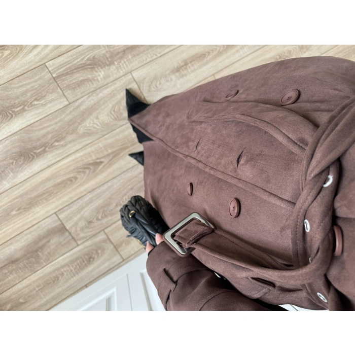 Premium Lux Kalite Astarlı Süet Kahve Trenç