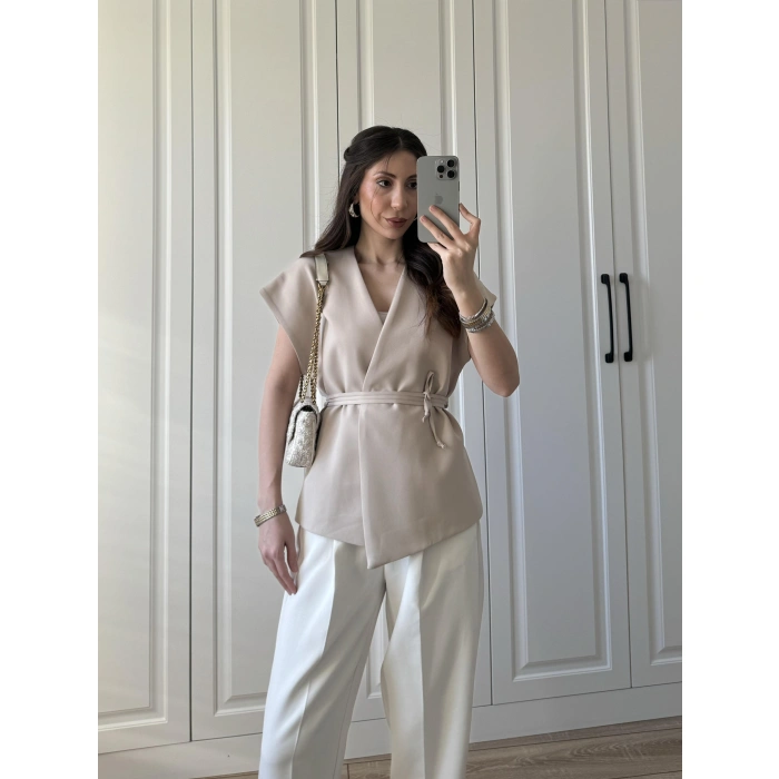 Premium Taş Bağlamalı Atlas Yelek