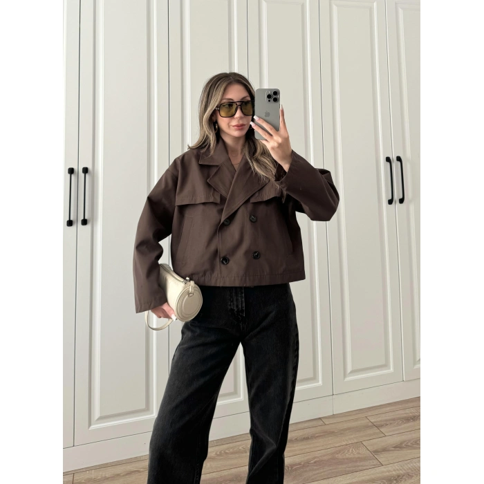 Riva Zr Model Kısa Kahve Trençkot