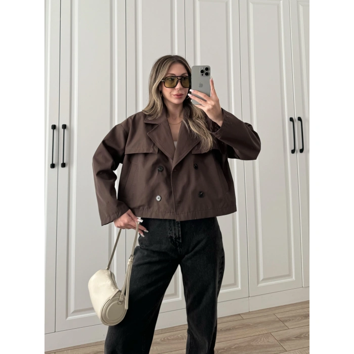 Riva Zr Model Kısa Kahve Trençkot