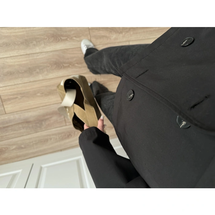 Riva Zr Model Kısa Siyah Trençkot