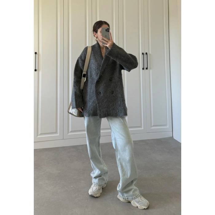 Şal Yaka Sakallı Premium Antrasit Hırka