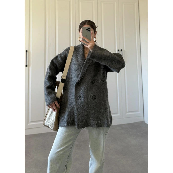 Şal Yaka Sakallı Premium Antrasit Hırka