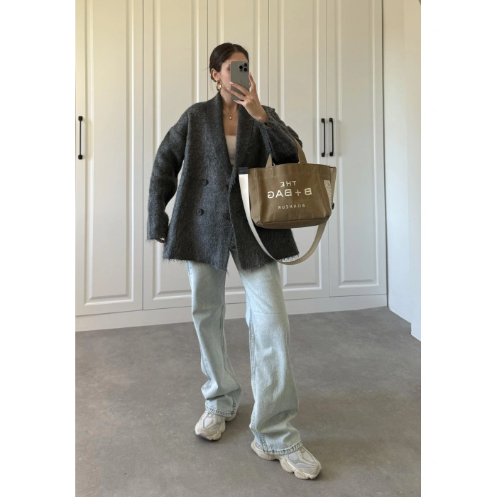 Şal Yaka Sakallı Premium Antrasit Hırka